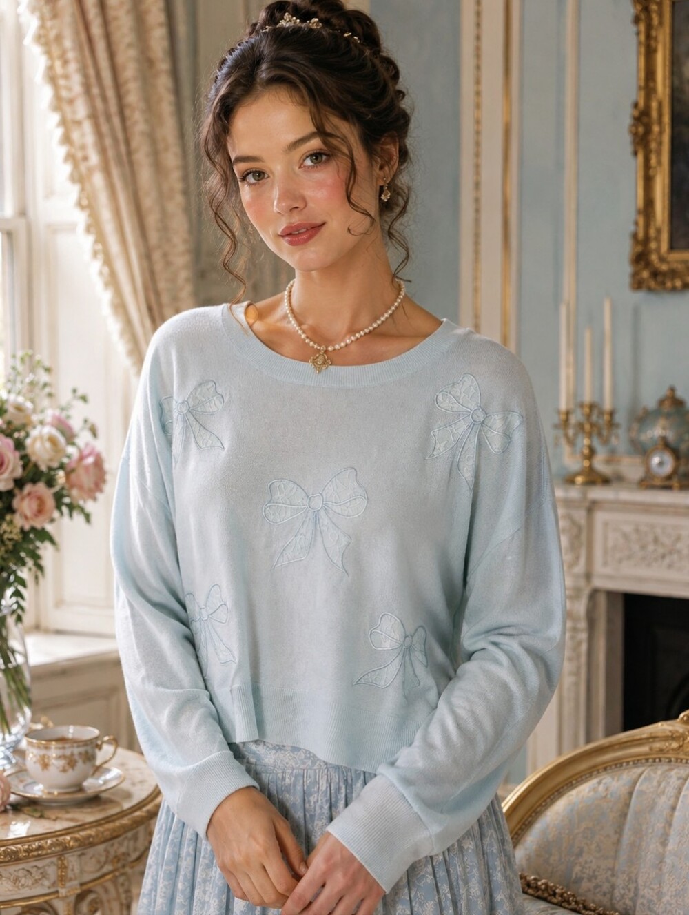 Bridgerton Shondaland Netflix Lace Bow Sweater XXL NWT